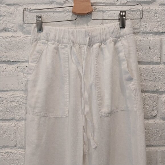 Thread & Supply Linen Blend Pants Womens XS White Wide Leg Crop Coastal Pull On, - Picture 4 of 12